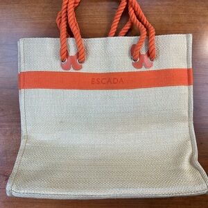Escada Ivory Tote with Orange Trim and Handles